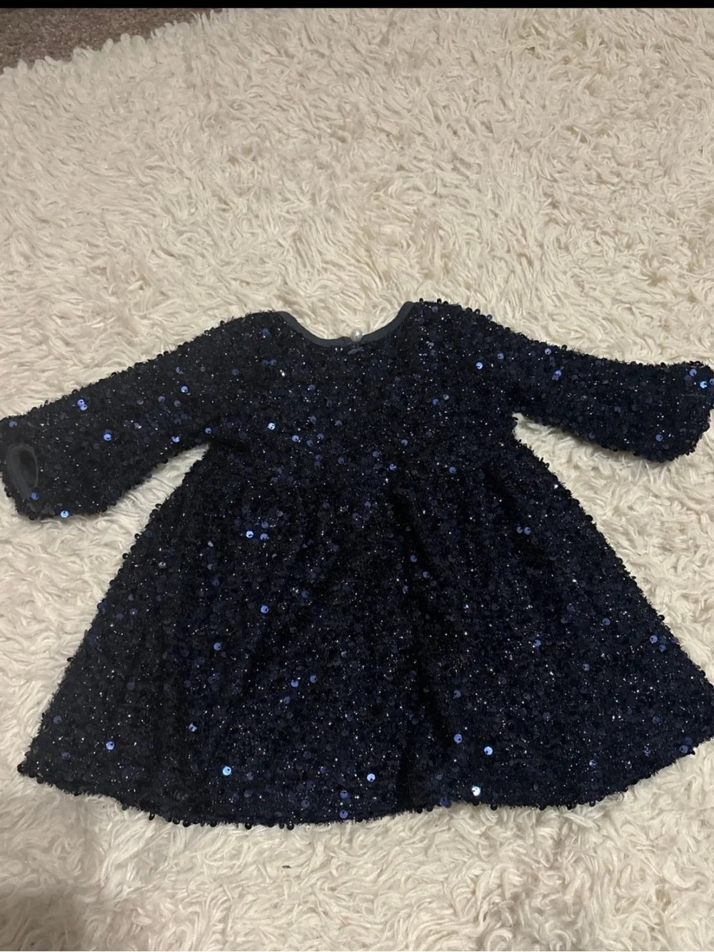 Girls Navy Sequin Long-Sleeve Formal Dress